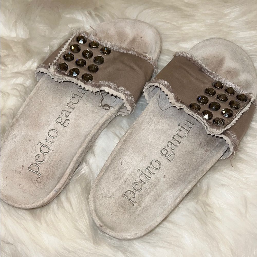 Pedro Garcia Tan Sandals with Studded Embellishments 36